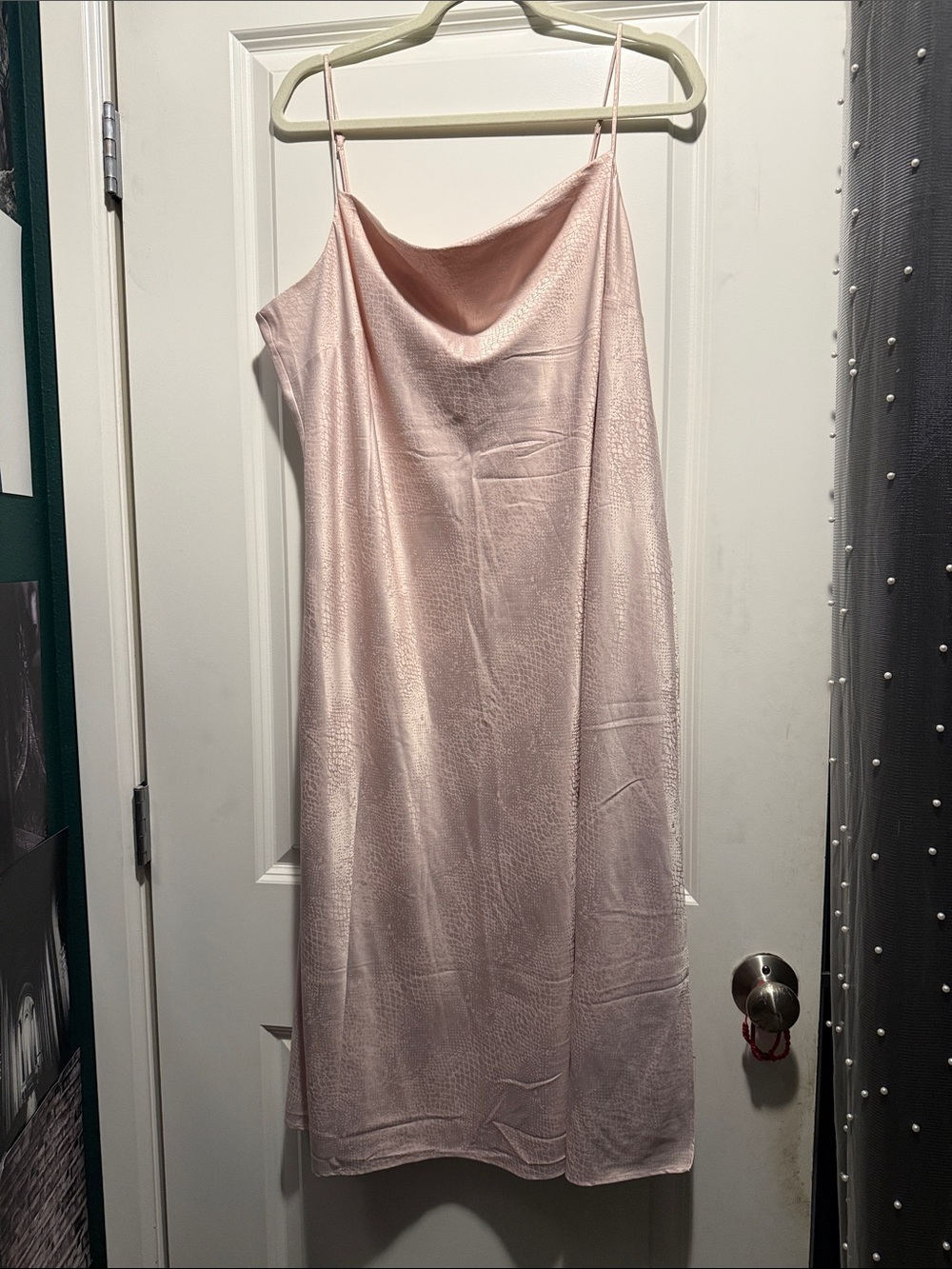 Express Satin Cowl Slip Dress in Blush Pink